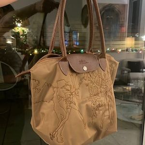 Longchamp embroidered bag coffee made in France